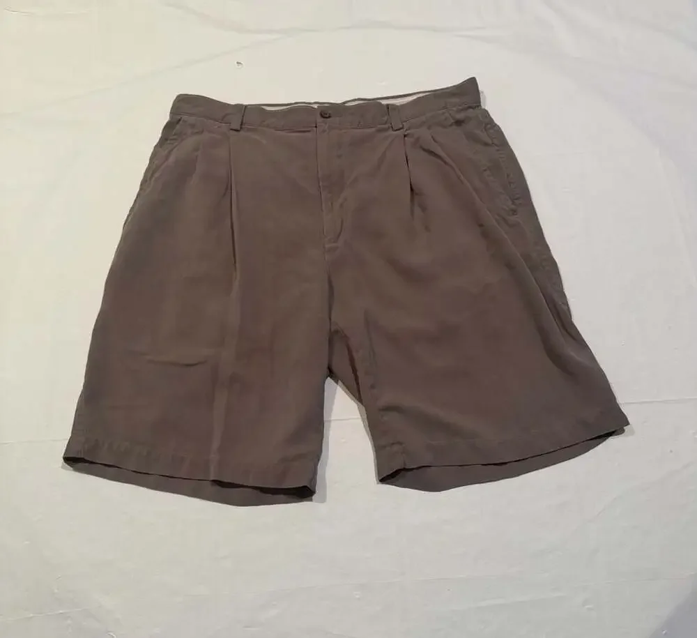 Club Cabana Men's Pleated 100% Silk Shorts Brown Size 34